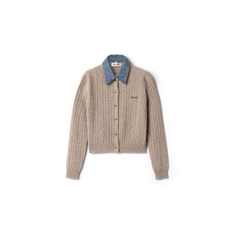 Miu Miu Wool And Cashmere Cardigan, Woman, Sand Beige, Size 40