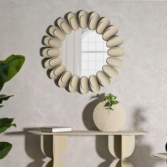 Dmora Espejo Dagatiza, Marco Efecto Piedra, Forma Redonda, Tipo De Pared, 85x6h Cm Beige