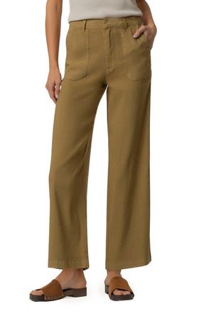 Kut from the Kloth Topaz High Waist Crop Wide Leg Linen Blend Pants in Artichoke at Nordstrom, Size 14P