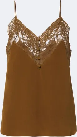 Saint Laurent Lace-trimmed silk cr&ecirc;pe de chine camisole