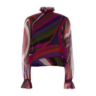 Pucci Blouses, female, Multicolor, S, Iride Print Blouse with Balloon Sleeves