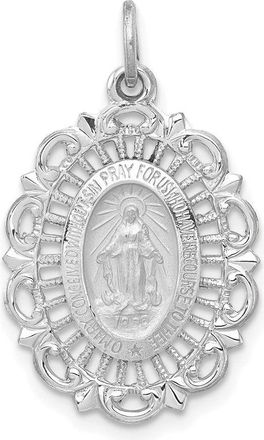 Diamond2Deal 14k Gold and Satin Solid Miraculous Medal Scalloped Edge Oval Pendant