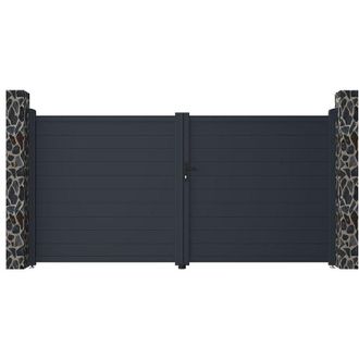 Vente-Unique Vente-unique - Cancello elettrico a battente L355 x H181 cm Alluminio pieno Antracite - nazario