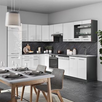 Vicco Cocina Esquinera Fame-line, Blanco Brillo/antracita, 227 X 287 Cm, Et Antracita