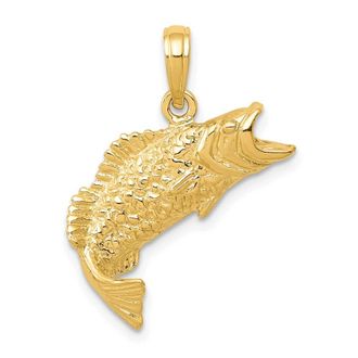 Diamond2Deal 10k Yellow Gold Gold Polished & Textured Bass Fish Pendant