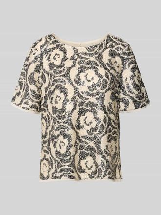 Comma Blusenshirt mit Paillettenbesatz und Rundhalsausschnitt in Offwhite, Gr&ouml;&szlig;e 34