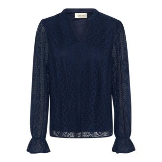 Cream Kanten Blouse Navy Blazer - Dames - Blouses & Shirts - Blauw - Maat: XS Poliester