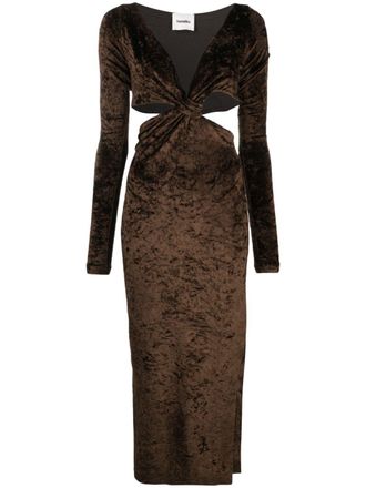 Nanushka Zanee cut-out midi dress - women - Velvet - S - Brown