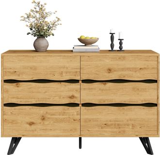 STILVORA Aparador Con 6 Cajones, Frentes Ondulados Y Patas De Metal, Estilo Moderno, En Tablero De Part&iacute;culas, Madera, 120&times;40&times;75,5 Cm