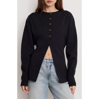 Good American Split Front Button Up Sweater in Black001 at Nordstrom, Size 4X-Large