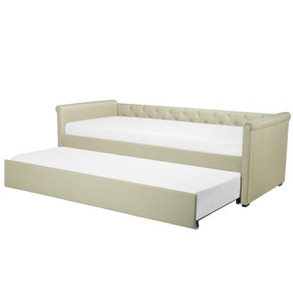 Beliani Cama Nido Tapizada Beige 80 X 200 Cm Con Somier Y Cabecero Acolchado Libourne