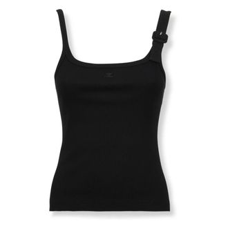 Courr&egrave;ges Buckle 90s Rib Tank Top - female - Courr&egrave;ges - Sleeveless Tops - Black - M - Tops