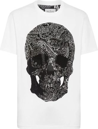 Philipp Plein T-shirt Ronde Hals SS Paisley Strass - Heren - T-shirts - Wit - 4XL - Katoen - Tops