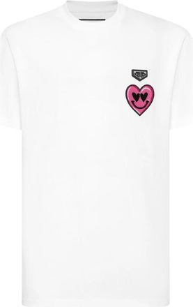 Philipp Plein Ronde Hals T-Shirt Smile Patch - Heren - T-shirts - Wit - 4XL - Katoen - Tops