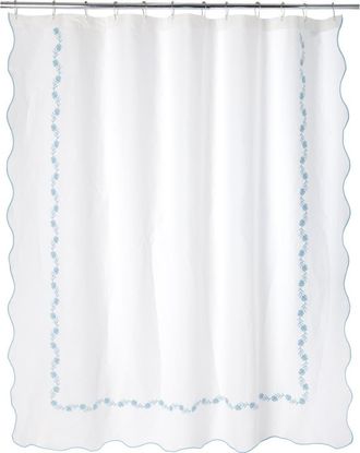 Matouk Daphne Linen Shower Curtain in Aqua at Nordstrom