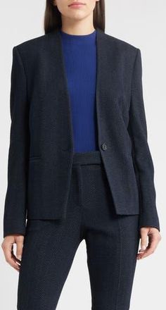 BOSS Jemma2 One-Button Blazer in Sky Captain Herringbone at Nordstrom Rack, Size 18 (Similar To 14W)