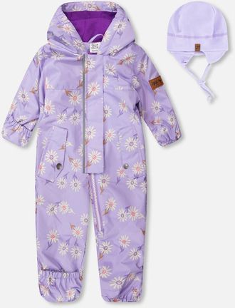 Deux par Deux Baby Mid-Season One-Piece Daisy Print Outerwear with Hat in Purple Printed Daisies at Nordstrom, Size 6M