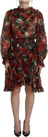 Dolce & Gabbana Geranium Bloemen A-Lijn Zijden Jurk - Dames - Feestkleedjes - Veelkleurig - S - Kleedjes