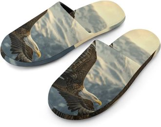 Generic Ea-gles Cute Flying Mountain Mens Slippers Flannel Warm House Shoes with Rubber Anti-Slip Sole Slip On for Home Outdoor
