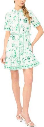 CeCe by Cynthia Steffe Floral Stretch Cotton Mini Shirtdress in Vibrant Kelly at Nordstrom, Size 14