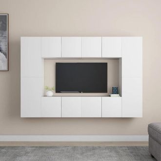 vidaXL Set De Muebles De Sal&oacute;n Tv 8 Piezas Madera De Ingenier&iacute;a Blanco Vidaxl