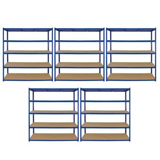 MonsterShop Monster Racking T-Rax 5 x Extra Wide Storage Shelves, Blue, 160cm W in Blue