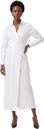 Max Mara White Solid Shirt Collar Midi Dress
