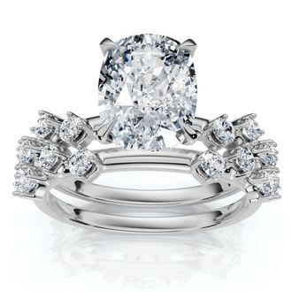 Pompeii3 Certified 2 1/2Ct Cushion Diane Engagement Bridal Set 14k Gold or Pt Lab Grown