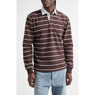 Noah Classic Long Sleeve Rugby Polo in Brown at Nordstrom, Size X-Large