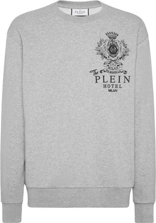 Philipp Plein Fleece Round Neck Sweatshirt Plein Hotel - Heren - Sweatshirts - Grijs - 2XL - Katoen - Hoodies & sweatvesten