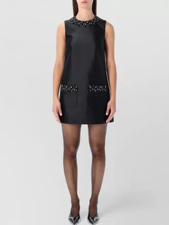 Self Portrait crystal trim mini dress structured taffeta