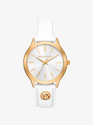 Michael Kors Slim Runway Gold-Tone and Leather Watch