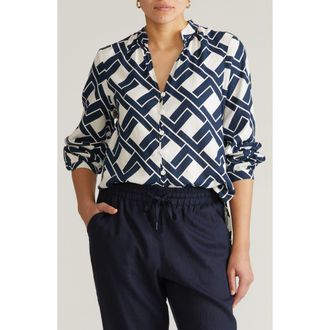 Universal Standard Aix Linen Blend Button-Up Shirt in Geometrica Print at Nordstrom, Size Xl
