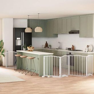 vidaXL Puerta De Perros Plegable 8 Paneles Madera &Aacute;lamo Blanca 640 Cm Vidaxl