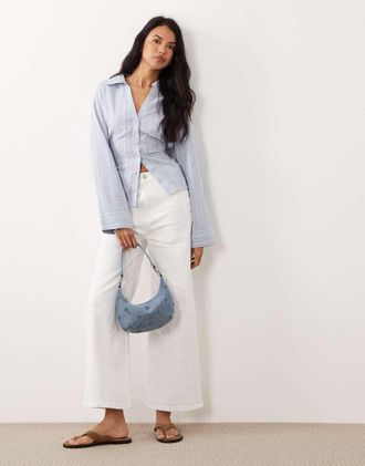 Gina Tricot Gina Tricot - Camicia mix and match in misto lino blu a righe con cintura
