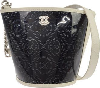 Chanel Camellia Coco Bucket Printed Pvc Black Leather Handbag (Pre-Owned)