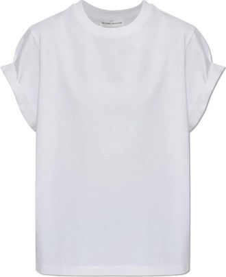 Victoria Beckham T-shirt met opgerolde mouwen - Dames - T-shirts - Wit - L - Katoen - Tops