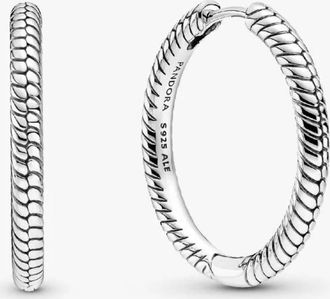 Pandora Snake Chain Pattern Sterling Silver Hoop Earrings