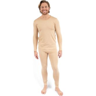 Leveret Mens Solid Thermal Pajama Set in Beige at Nordstrom, Size Xx-Large