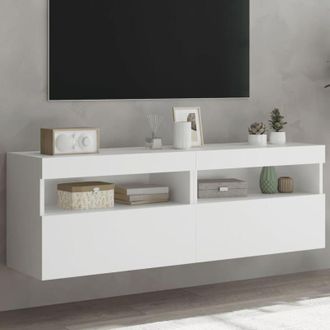 vidaXL vidaXL Mobili TV a Parete con Luci LED 2pz Bianchi 60x30x40 cm