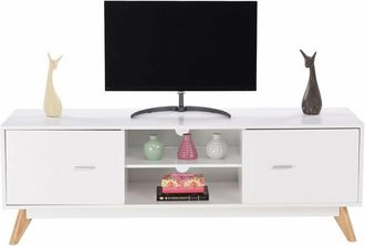 Costway Mueble TV Salon, Soporte de TV hasta 60, Mesa de Consola de TV Moderna con 2 Puertas, Centro de Entretenimiento con Orificios para Gestión