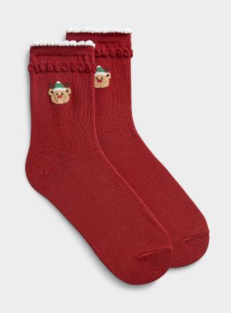 Simons Womens Scalloped trim festive-accent socks Christmas Collection