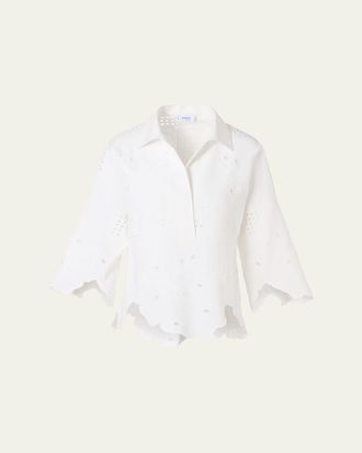 Akris Cotton Poplin Scalloped Blouse