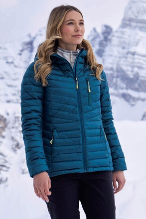 Mountain Warehouse Skyline Womens Hydrophobic Down Jacket Water Resistant Hooded Winter Coat Teal Polyamide - Size 10 UK