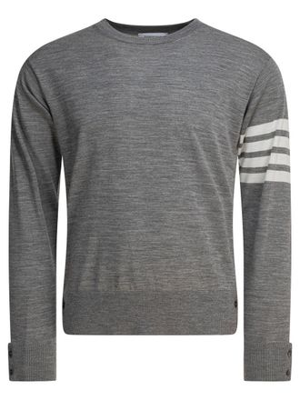 Thom Browne Classic Crewneck Pullover W/ 4 Bar Sleeve In Fine Merino Wool