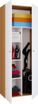 ebuy24 Gabinete De Escoba Vcm 6 Compartimentos Dimensiones: An. 70 X Al. 178 X T. 40 Cm Gabinete Para El Hogar Gabinete Multiusos Vandol (haya / Blanco)