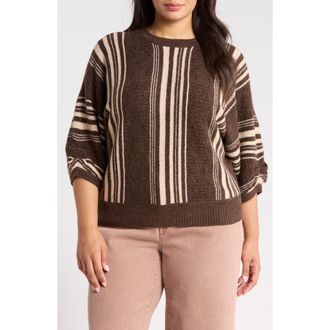Wit & Wisdom Striped Dolman Sleeve Sweater in Espresso/light Almond at Nordstrom, Size 1X