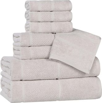 Superior Mile Smart Twist Cotton Medium Weight Solid Broad Border 8Pc Towel Set