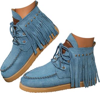 Generic Brown Boots Women Fringe Tassel Flat Ankle Cowboy Boots for Women Short Cowgirl Booties Western Fringed Ankle Boots Booties Fall Winter Shoes Footwear