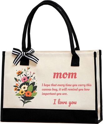 Generic Personalized Canvas Beach Bag for Women, Large Capacity Womens Tote Reusable Handbag for Birthday Gift - 43CM*30CM*13CM(off white)(Mom)